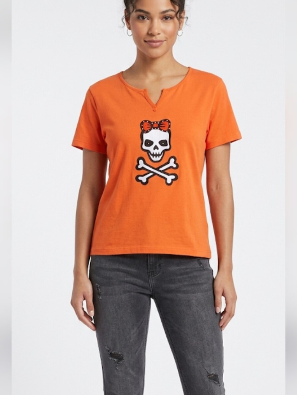 Basic Editions women's short-sleeve orange Skull graphic t-shirt